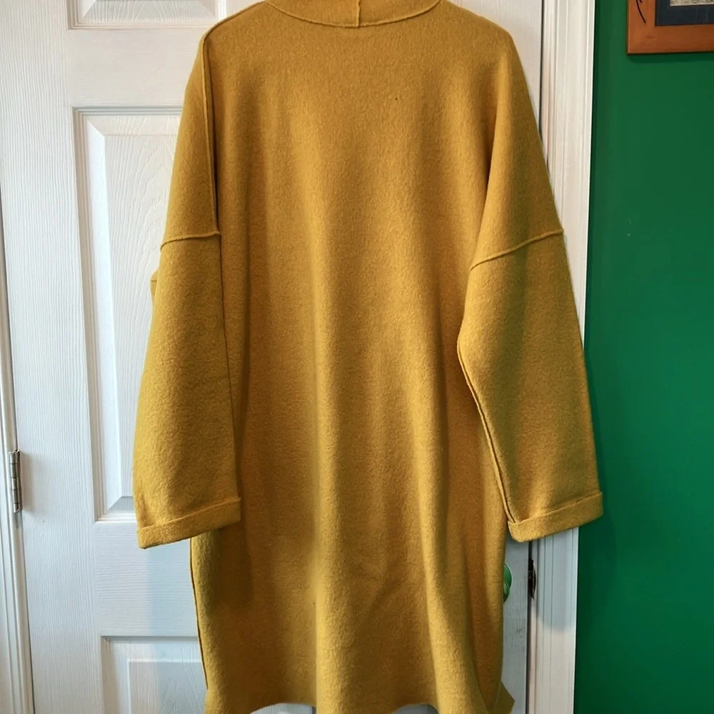 Eileen fisher Women's XL Mustard Yellow Sweater long boiled wool kimono coat - Picture 7 of 11